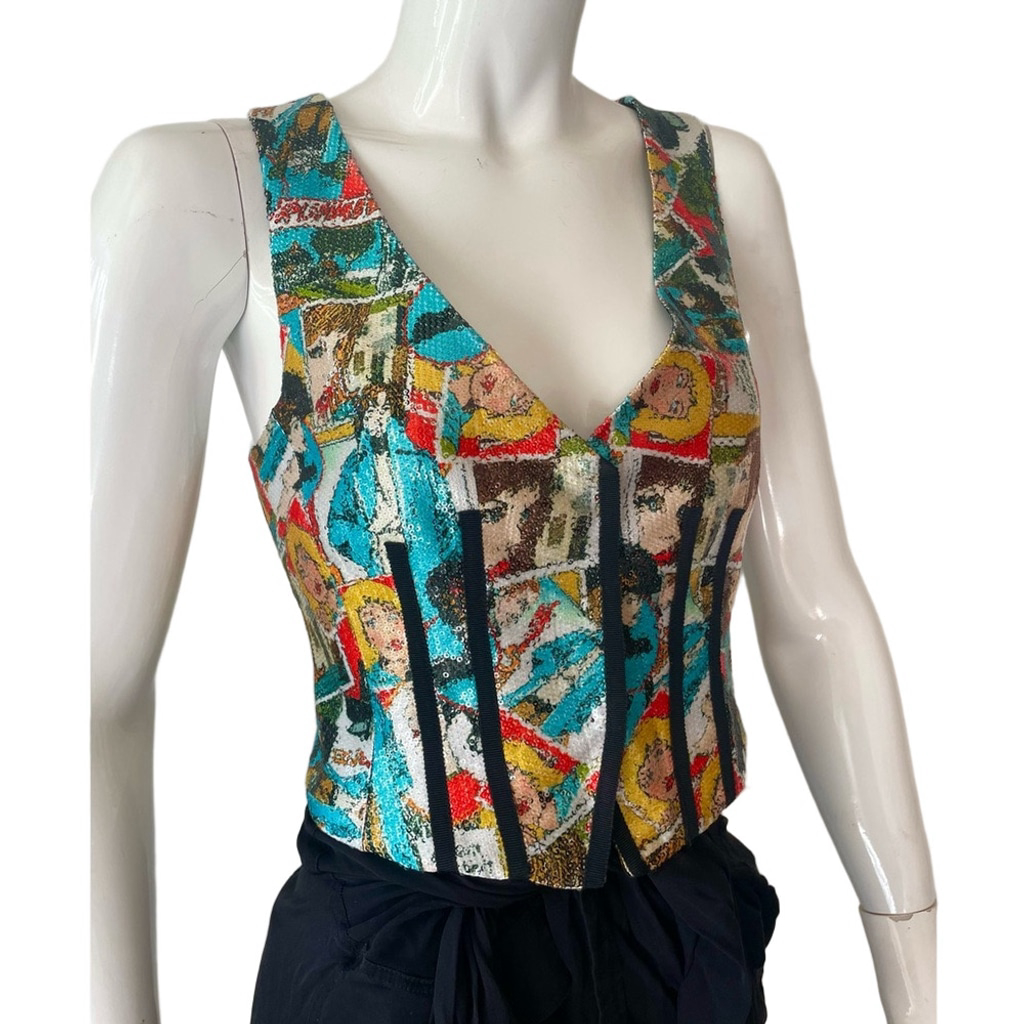 Vintage Y2k Sequin Vest Colorful Abstract Women's Top